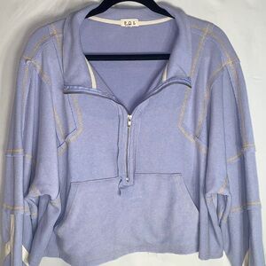 POL Boutique Oversized Waffle Knit Half Zip Pullover Dusty Blue Small